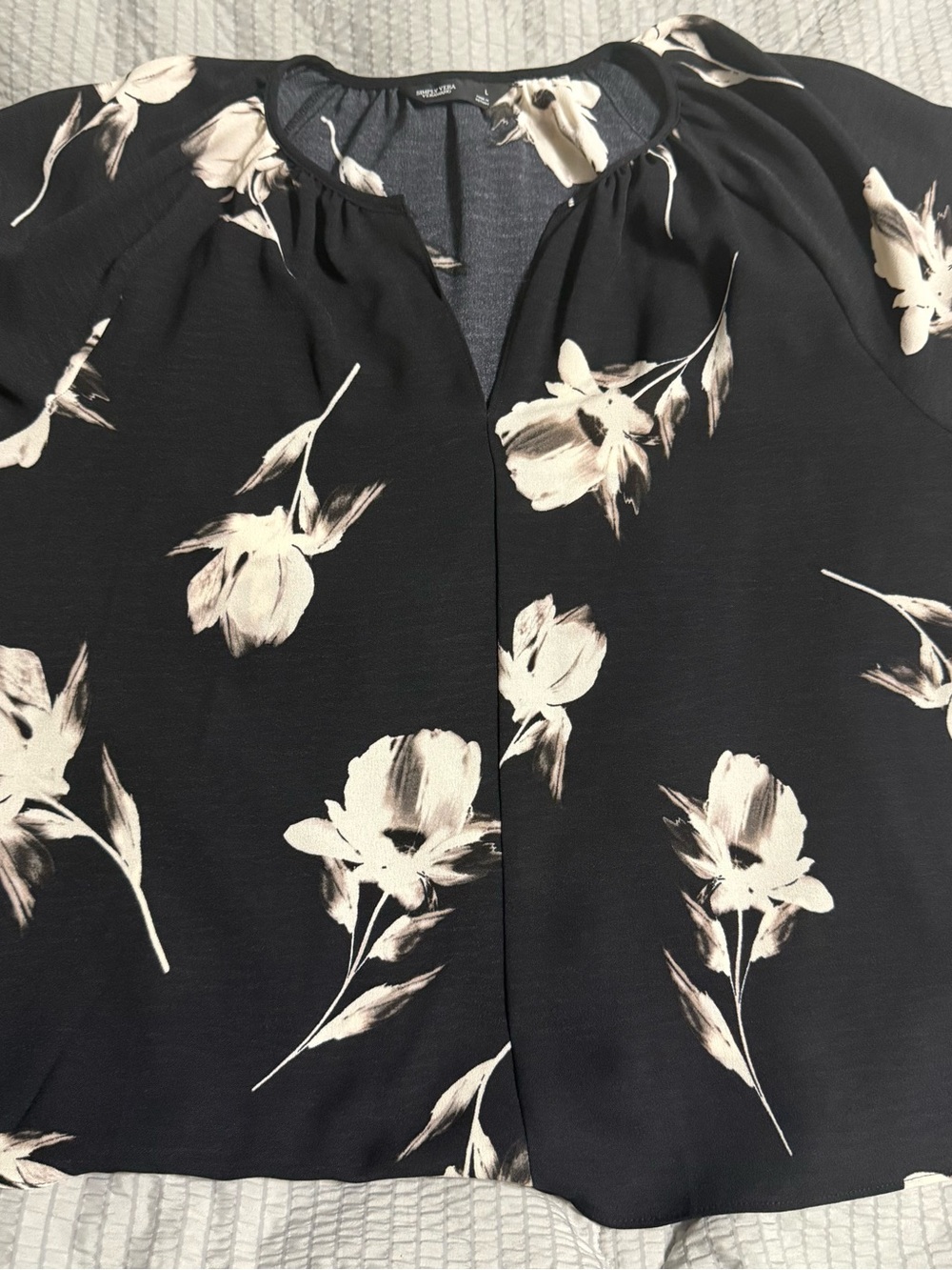 Simply Vera Vera Wang Black Blouse with Cream Floral Print